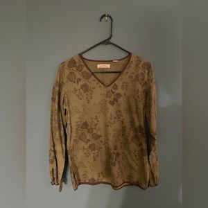 Natural reflections thin green floral blouse top with ruched back - size medium